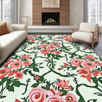Vintage Pink Rose Vine Pattern Rug