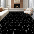 Modern Black White Hexagon Pattern Rug