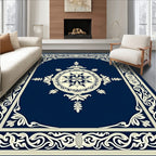 Deep Blue Cream Ornate Classic Rug