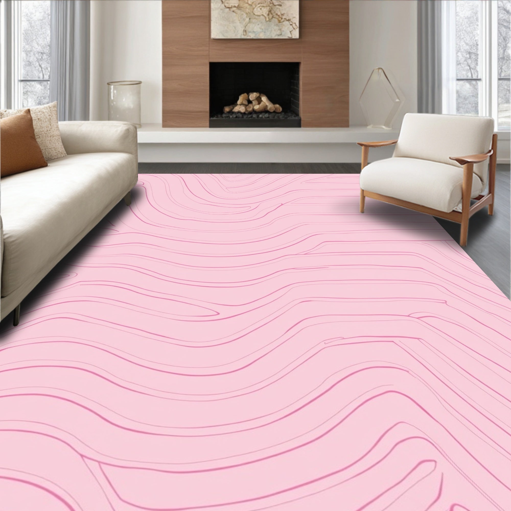 Soft Pink Wavy Swirl Pattern Design Rug