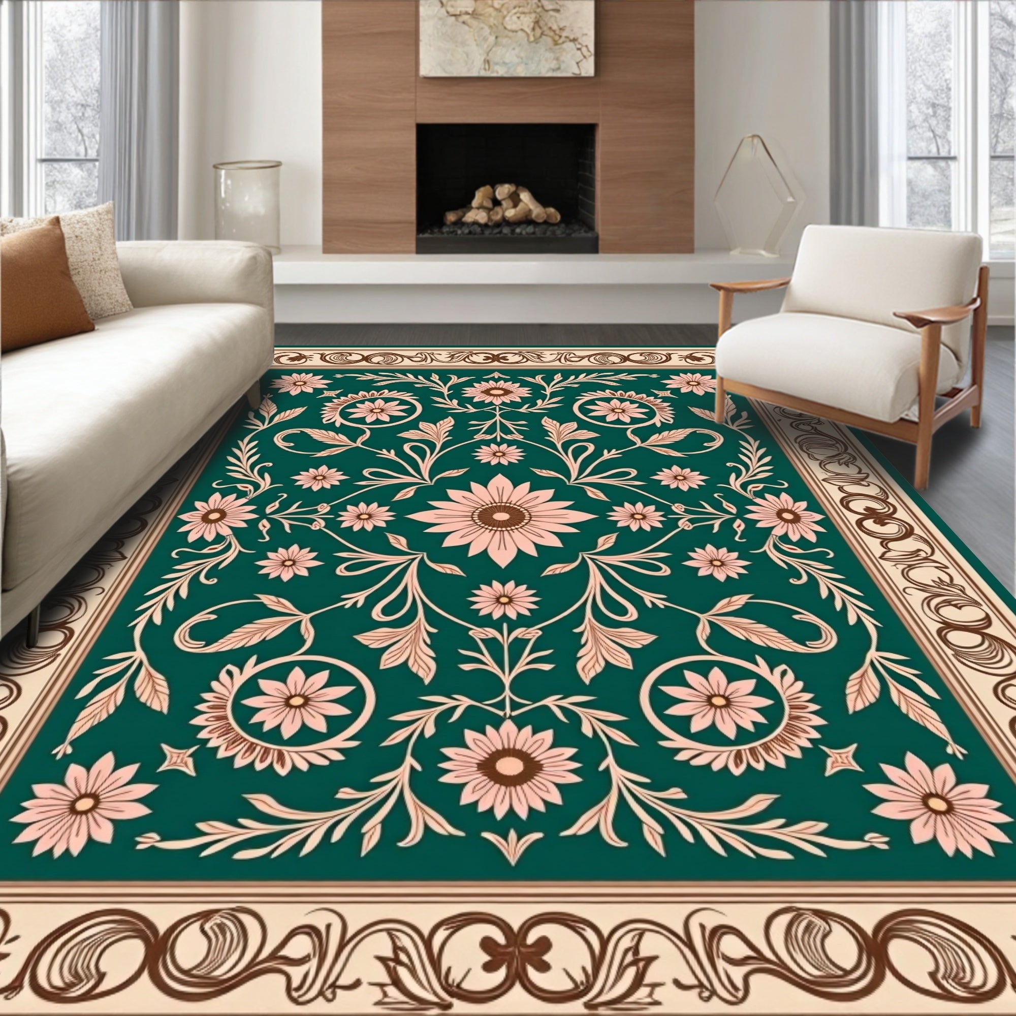 Classic Floral Vine Patterned Rug