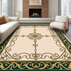 Ornate Gold Dark Green Scrollwork Rug