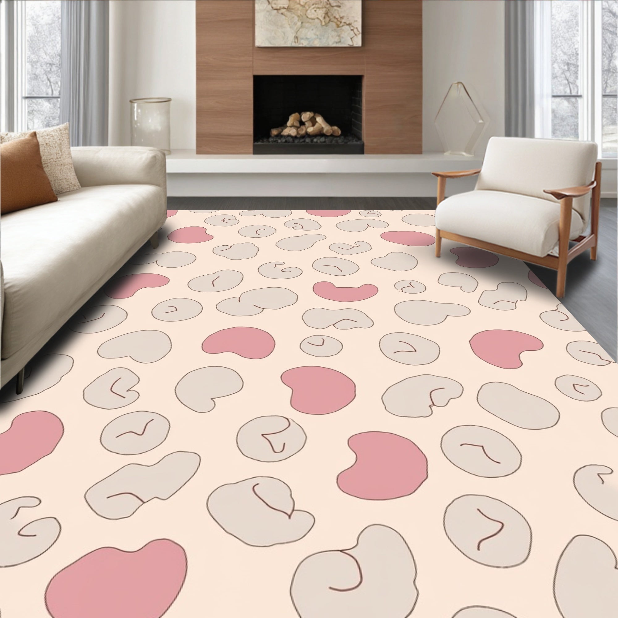 Pink Grey Blob Pattern Rug