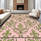 Elegant Green Damask Pattern Rug