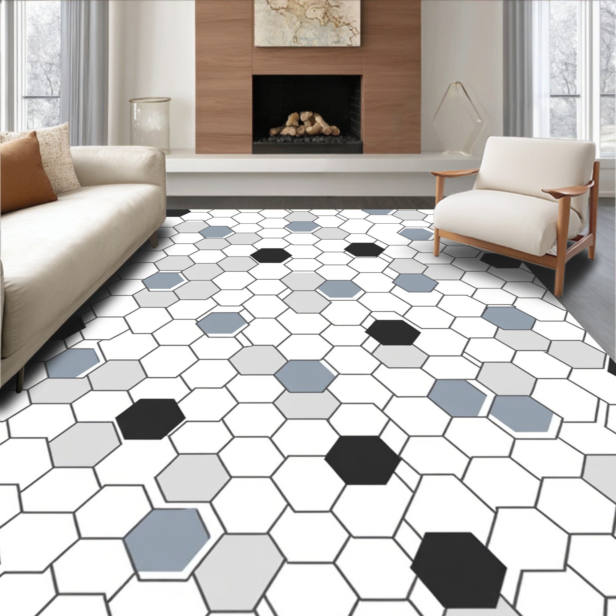 Geometric Hexagon Pattern Rug