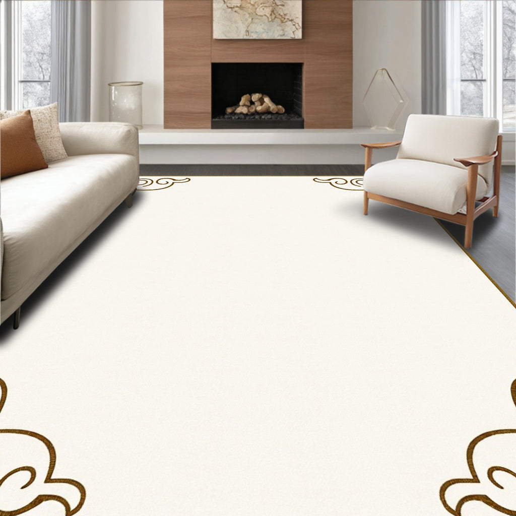Elegant Cream Beige Scrollwork Pattern Rug