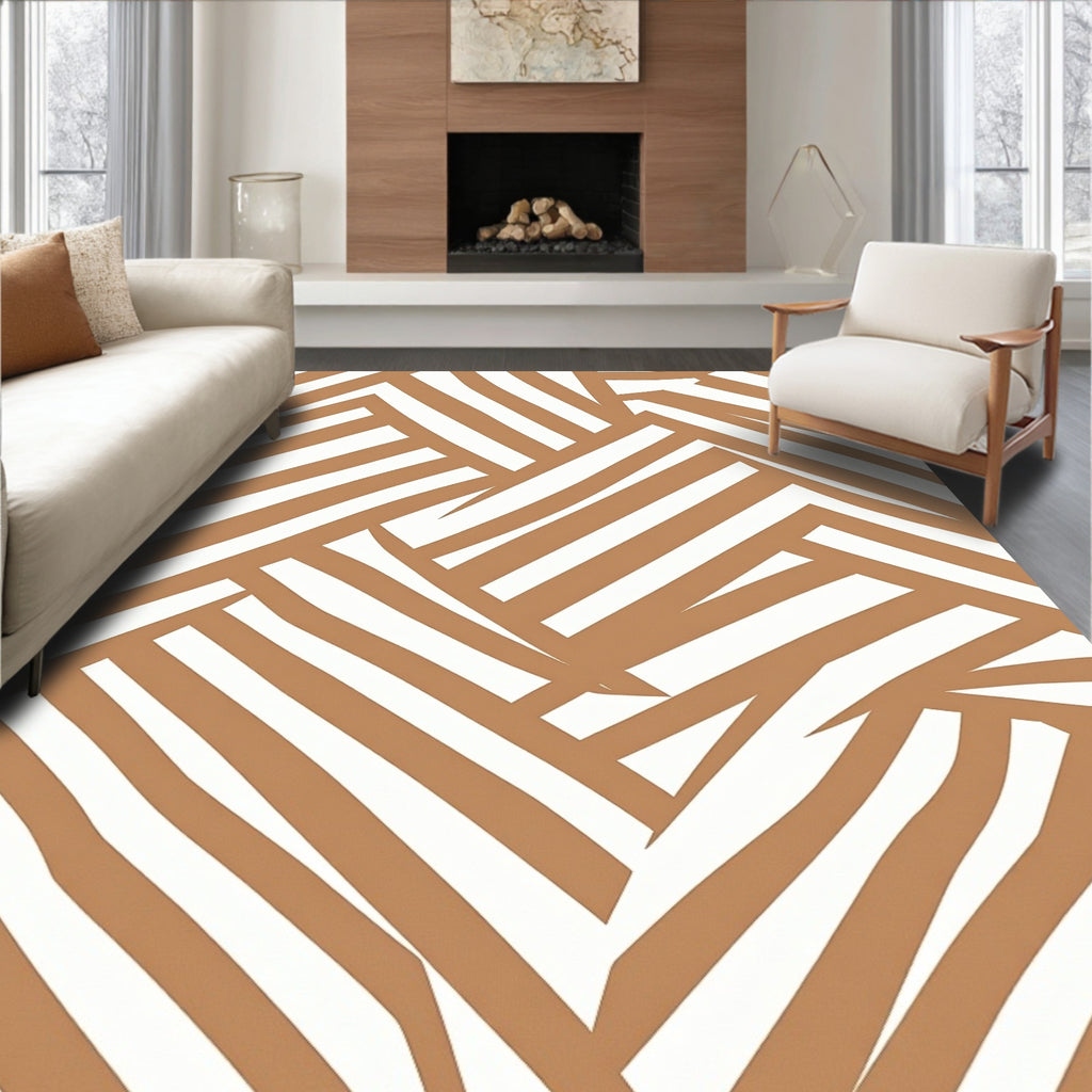 Brown Diagonal Striped Abstract Design Rug