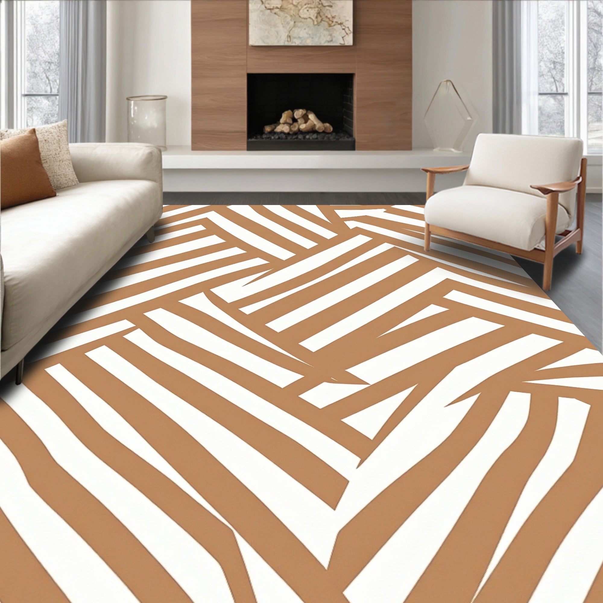 Brown Diagonal Striped Abstract Design Rug