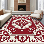 Rich Red Floral Medallion Design Rug