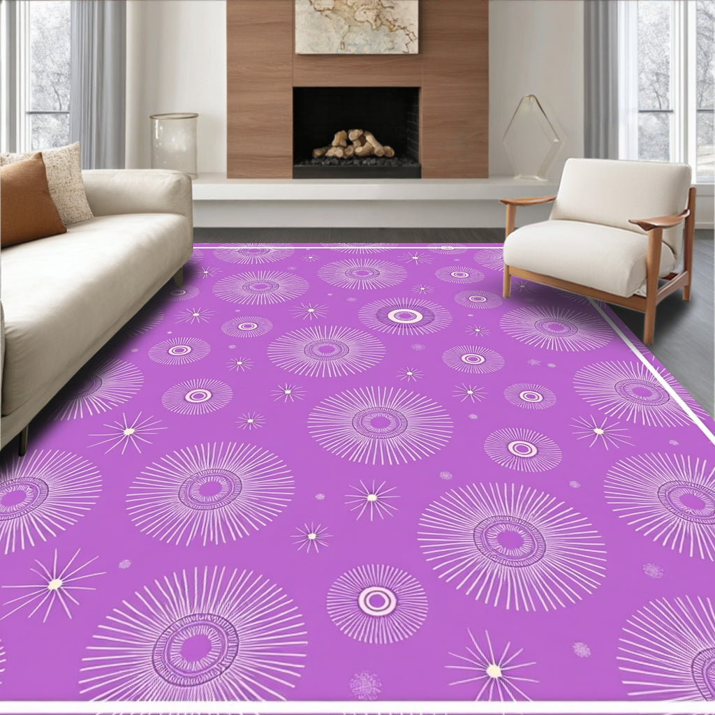 Radiant Starburst Patterned Purple Rug