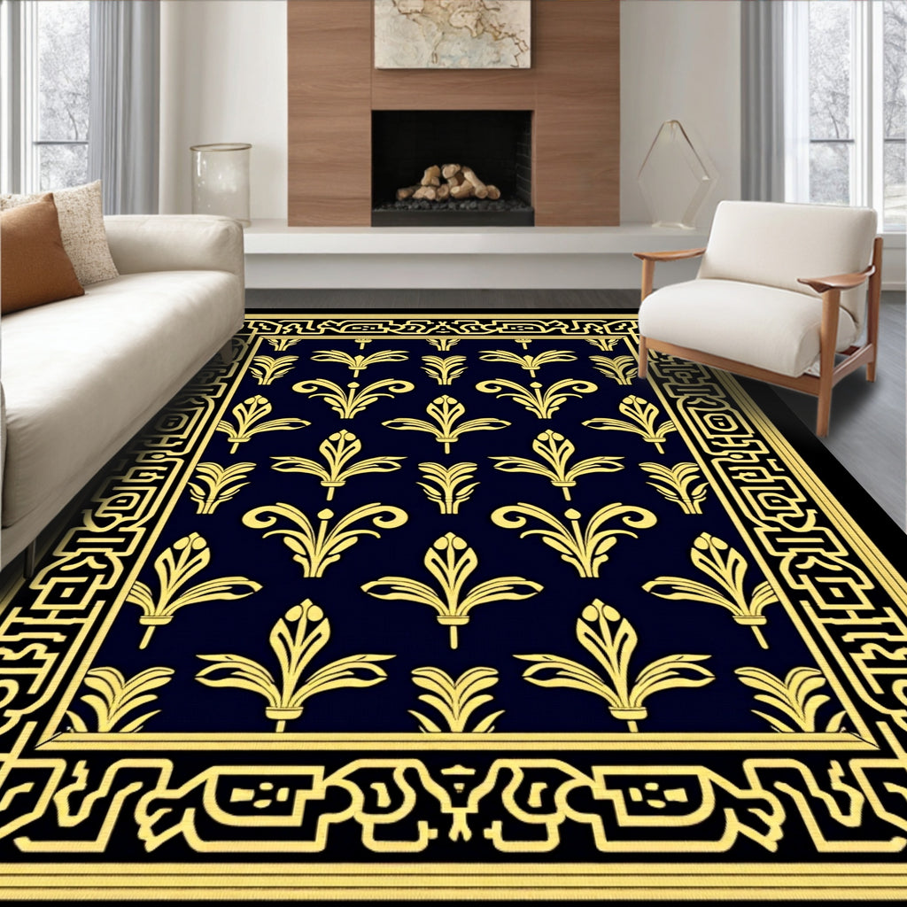 Ornate Gold Floral Pattern Rug