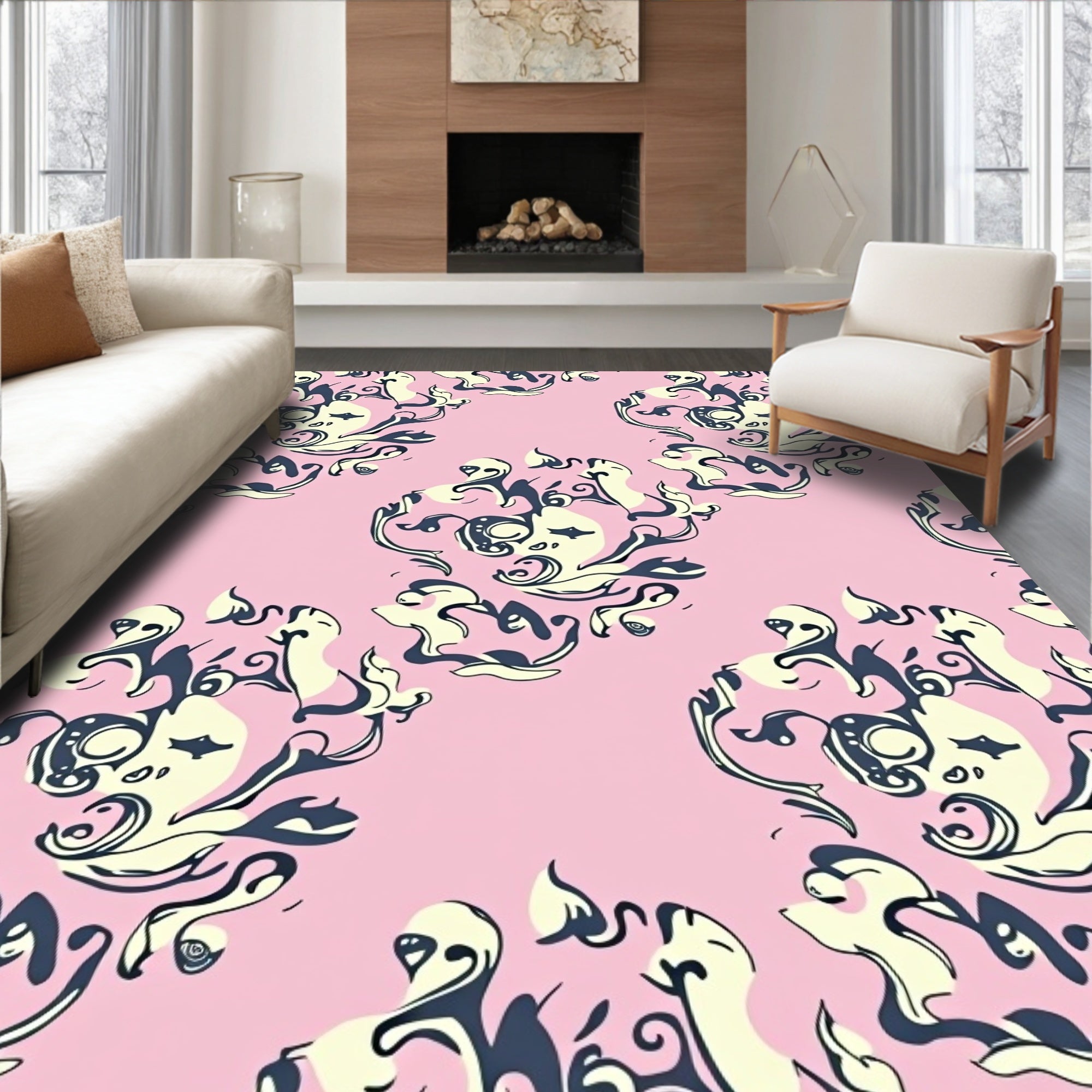 Abstract Swirls Baroque Pattern Rug