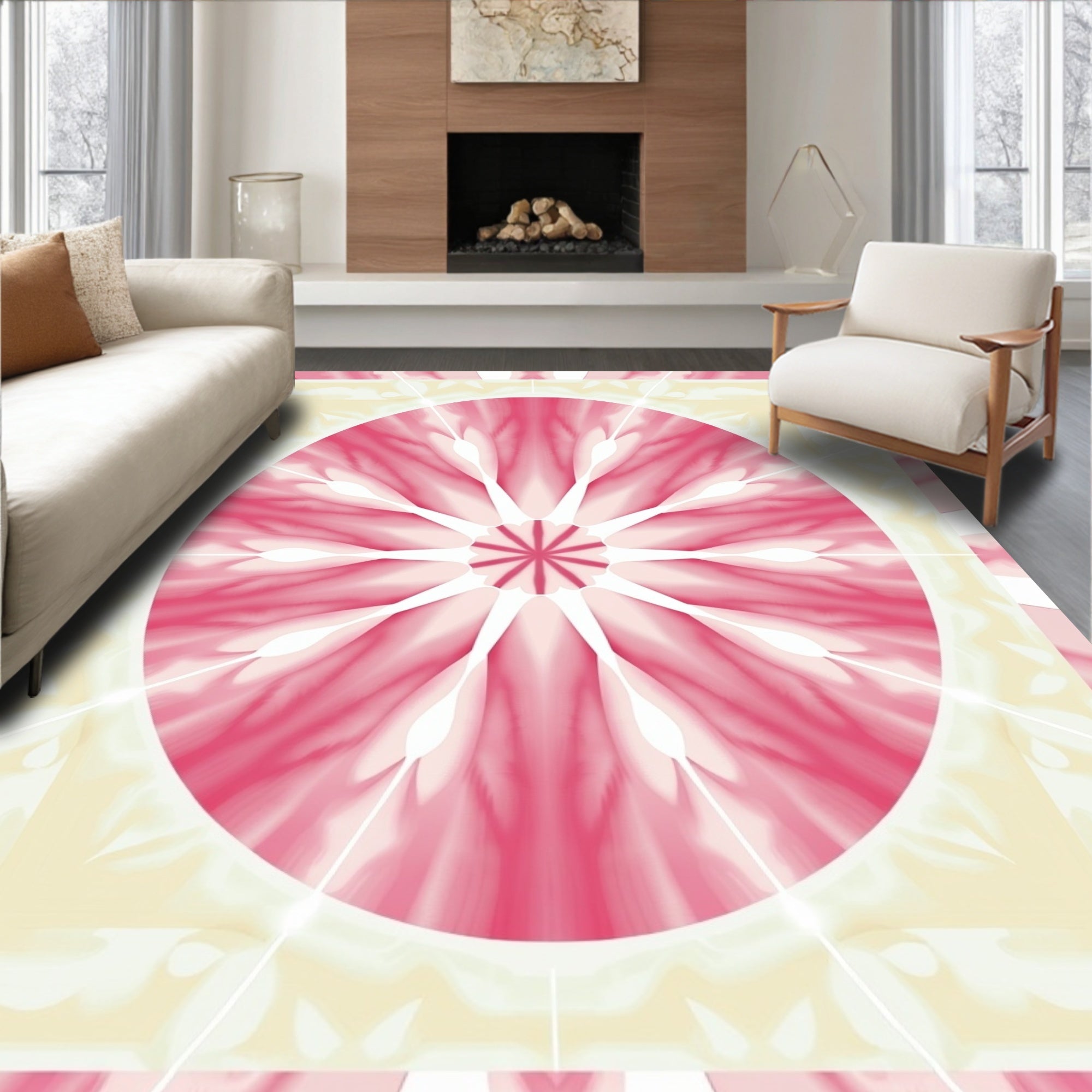 Radiant Pink Floral Mandala Design Rug