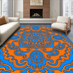 Vibrant Orange Blue Paisley Pattern Rug