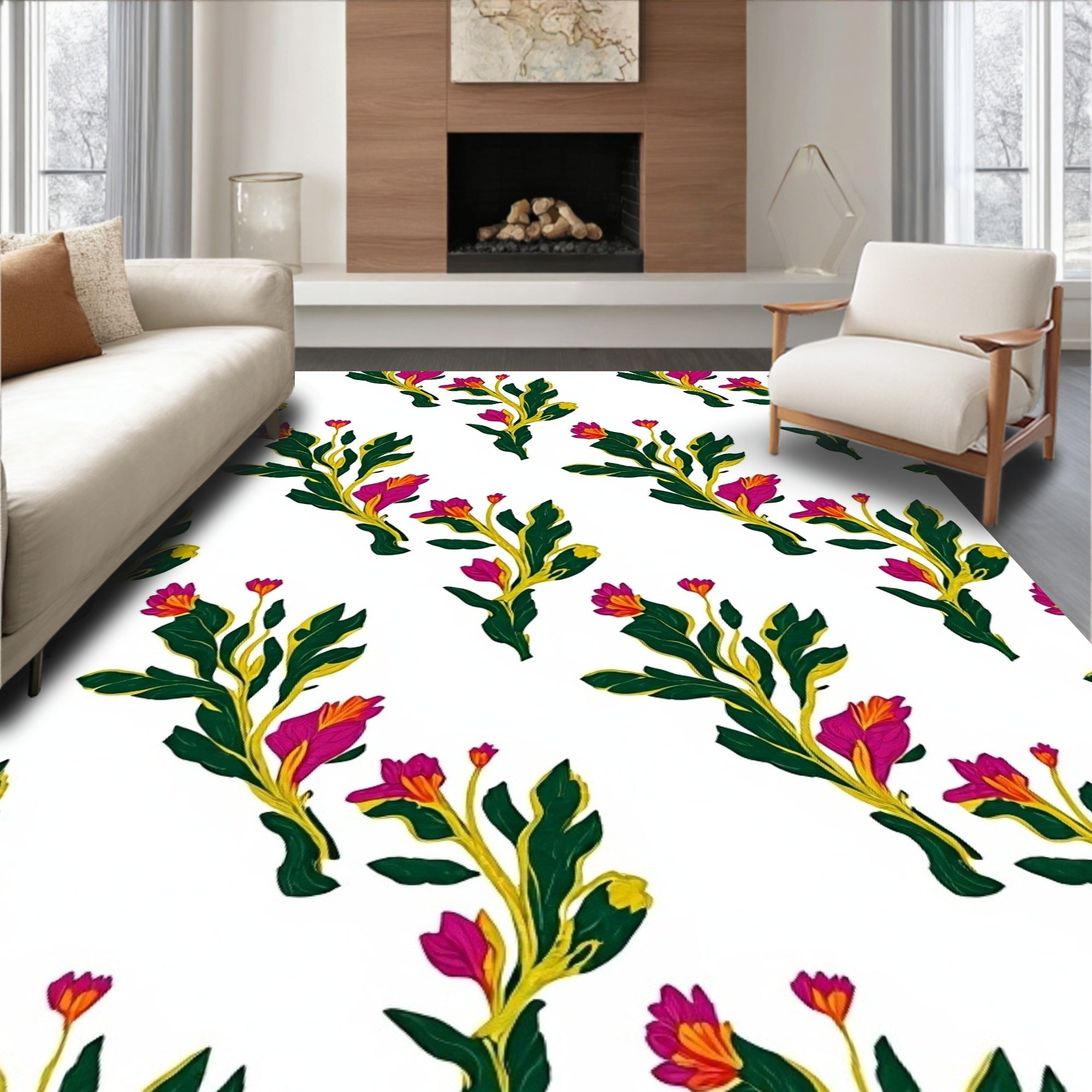 Vibrant Floral Branch Pattern Design Rug