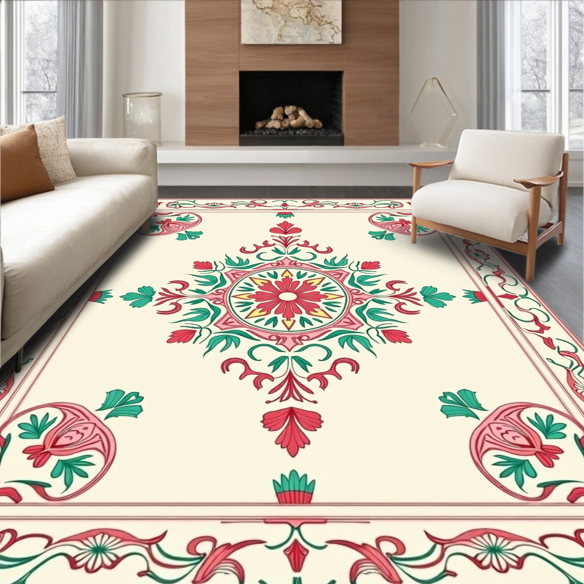 Traditional Floral Medallion Print Rug