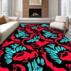 Bold Red Aqua Figures Abstract Rug
