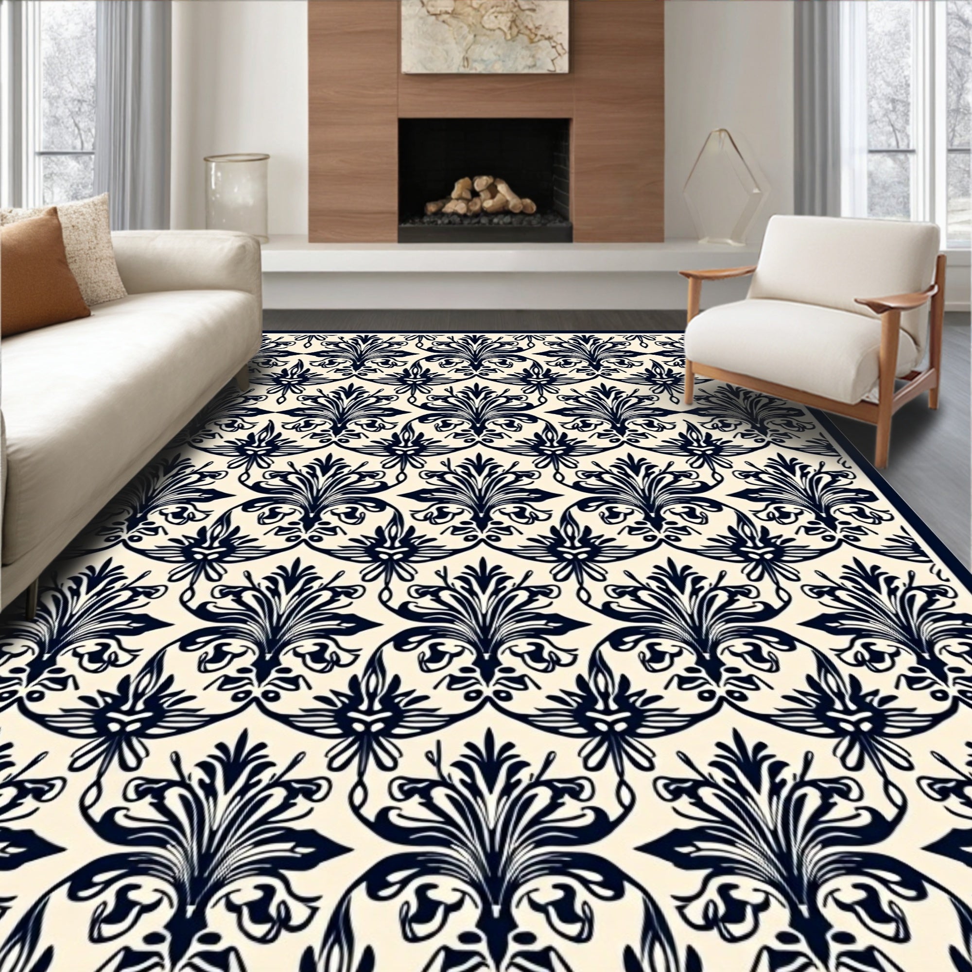 Classic Floral Damask Pattern Rug