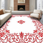 Red Floral Scrollwork Border Design Rug