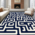 Navy Cream Maze Pattern Rug