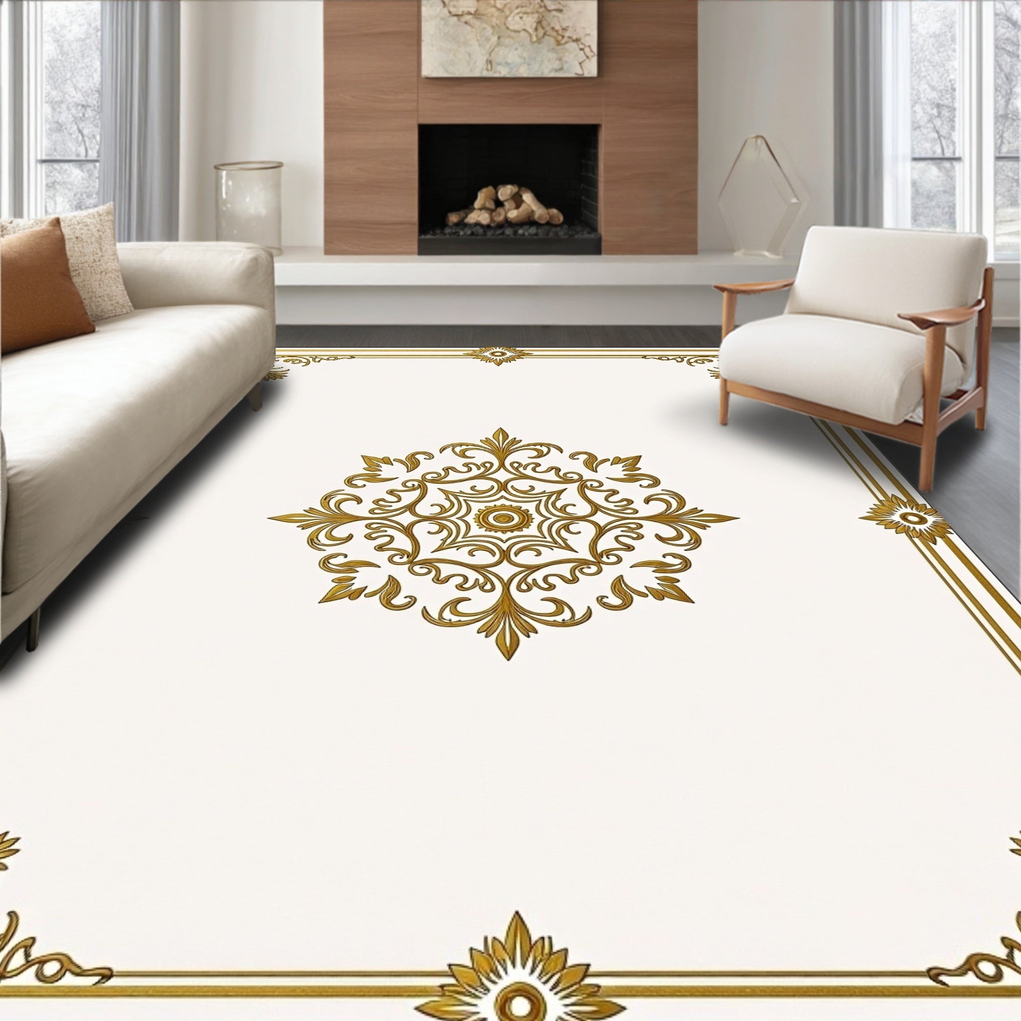 Elegant Gold Mandala Ornament Rug