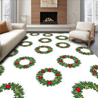 Festive Wreath Green Red Christmas Circular Rug