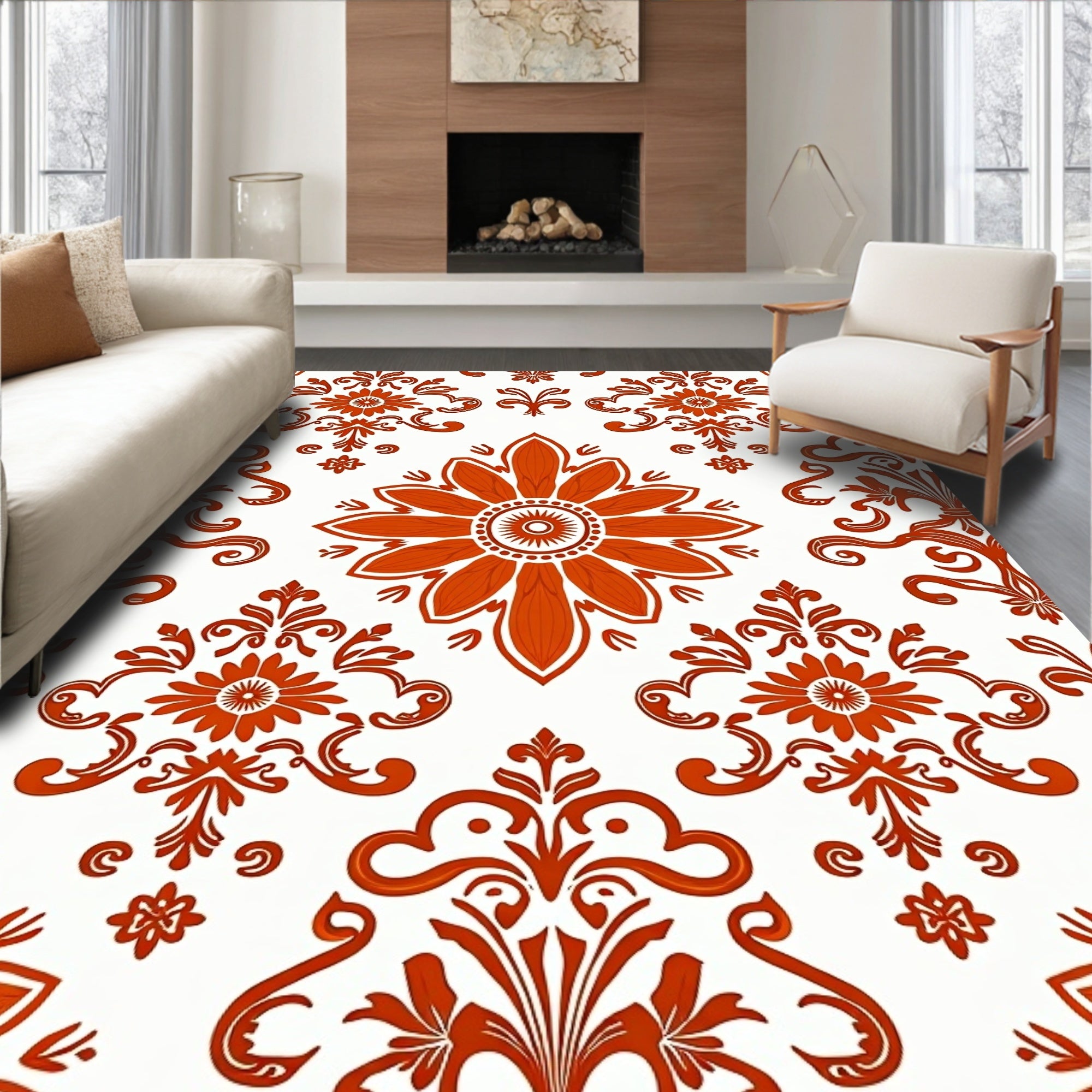 Classic Floral Damask Pattern Rug