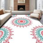 Coral Teal Mandala Patterned Design Rug