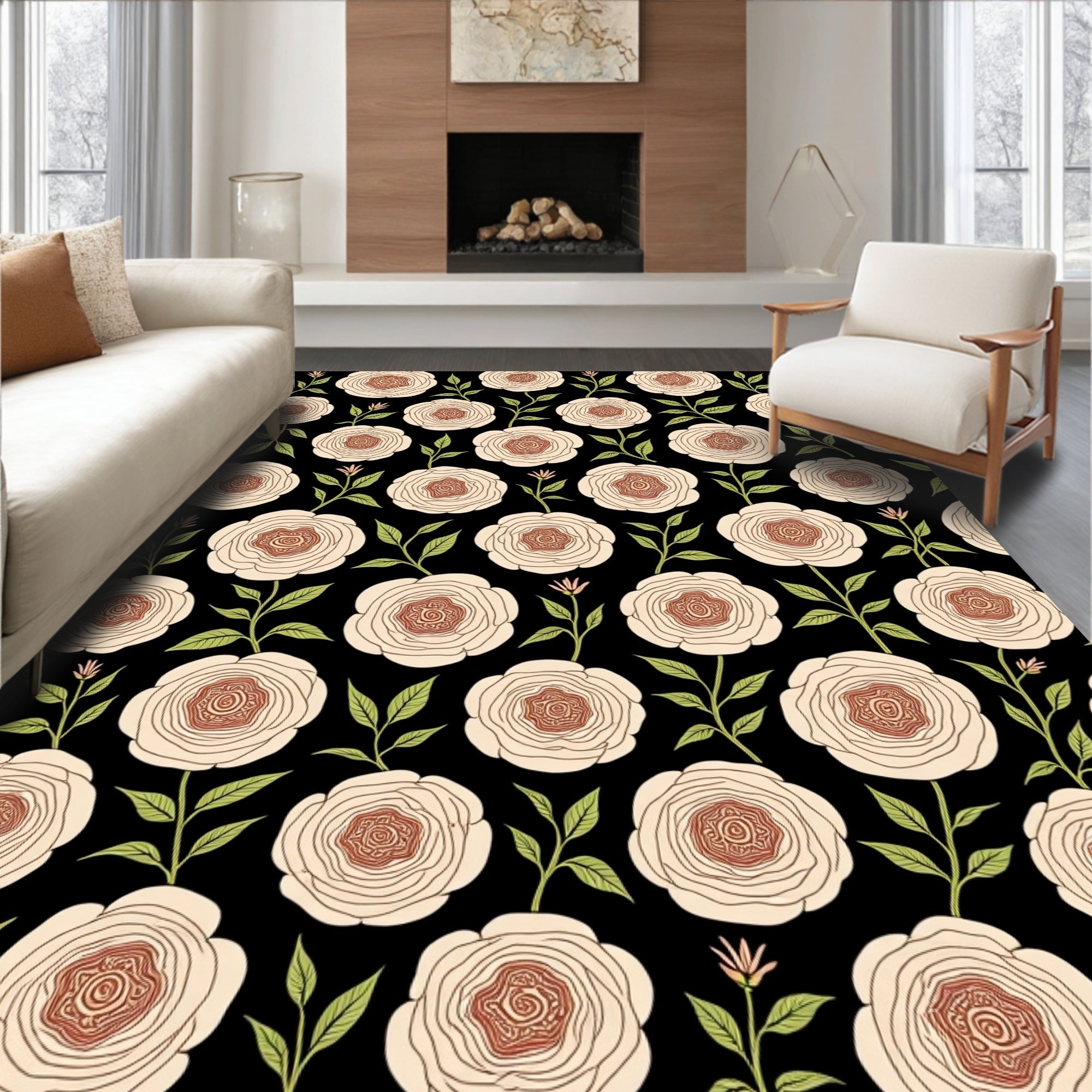 Classic Floral Pattern With Rose Designs Rug