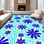 Abstract Blue Flower Circles Rug