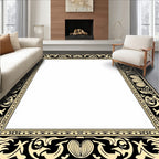 Ornate Black Gold Floral Border Rug