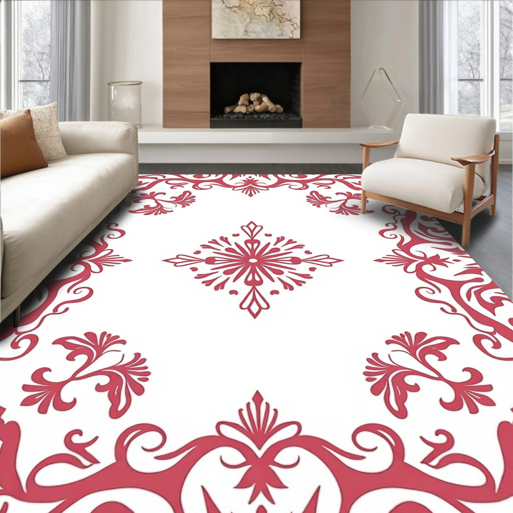 Classic Red Floral Damask Pattern Rug