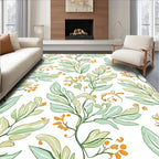 Whimsical Botanical Vine Green Orange Pattern Rug