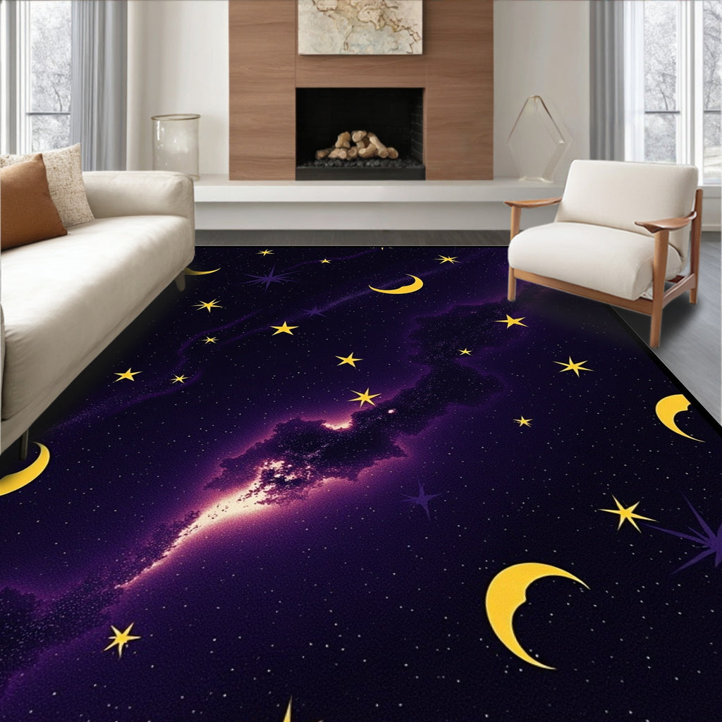 Celestial Moon Star Deep Space Pattern Rug