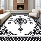 Black White Floral Medallion Rug
