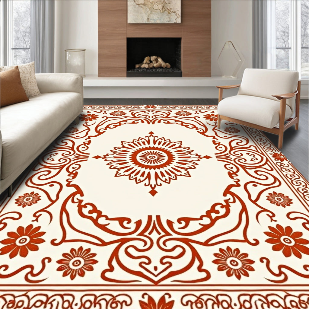 Intricate Red Floral Scroll Medallion Rug