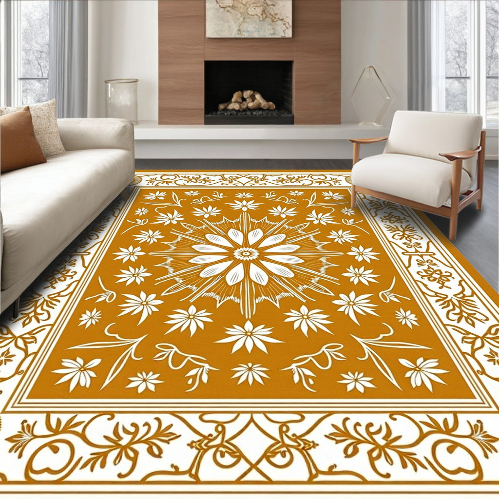 Golden Floral Intricate Pattern Rug