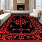 Ornate Red Floral Scroll Pattern Rug