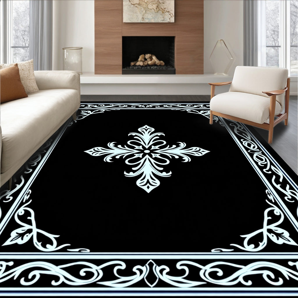 Ornate Filigree Floral Scrollwork Pattern Rug