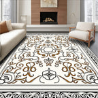 Elegant Brown and Black Floral Swirl Rug