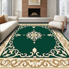 Elegant Green Cream Gold Scroll Rug