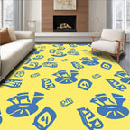 Abstract Blue Floral And Object Pattern Rug