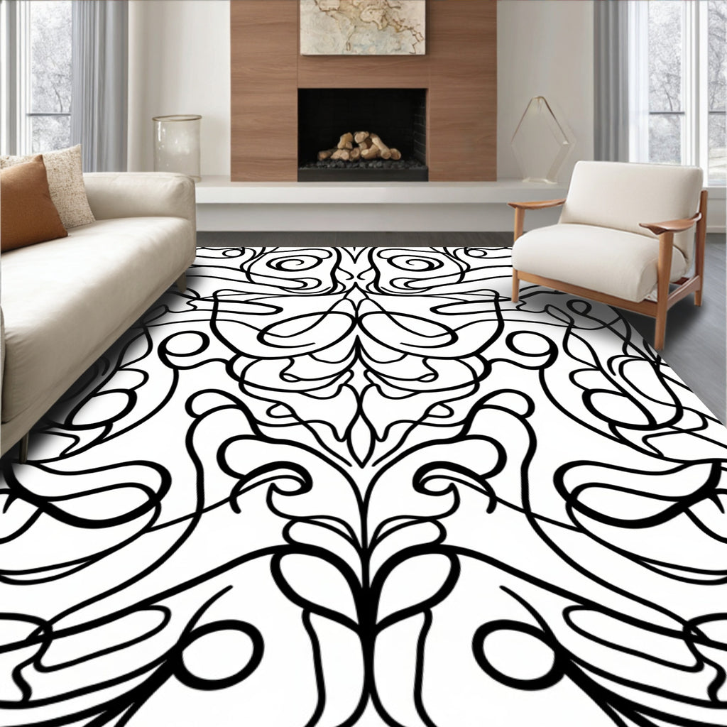 Abstract Swirl Black White Pattern Rug