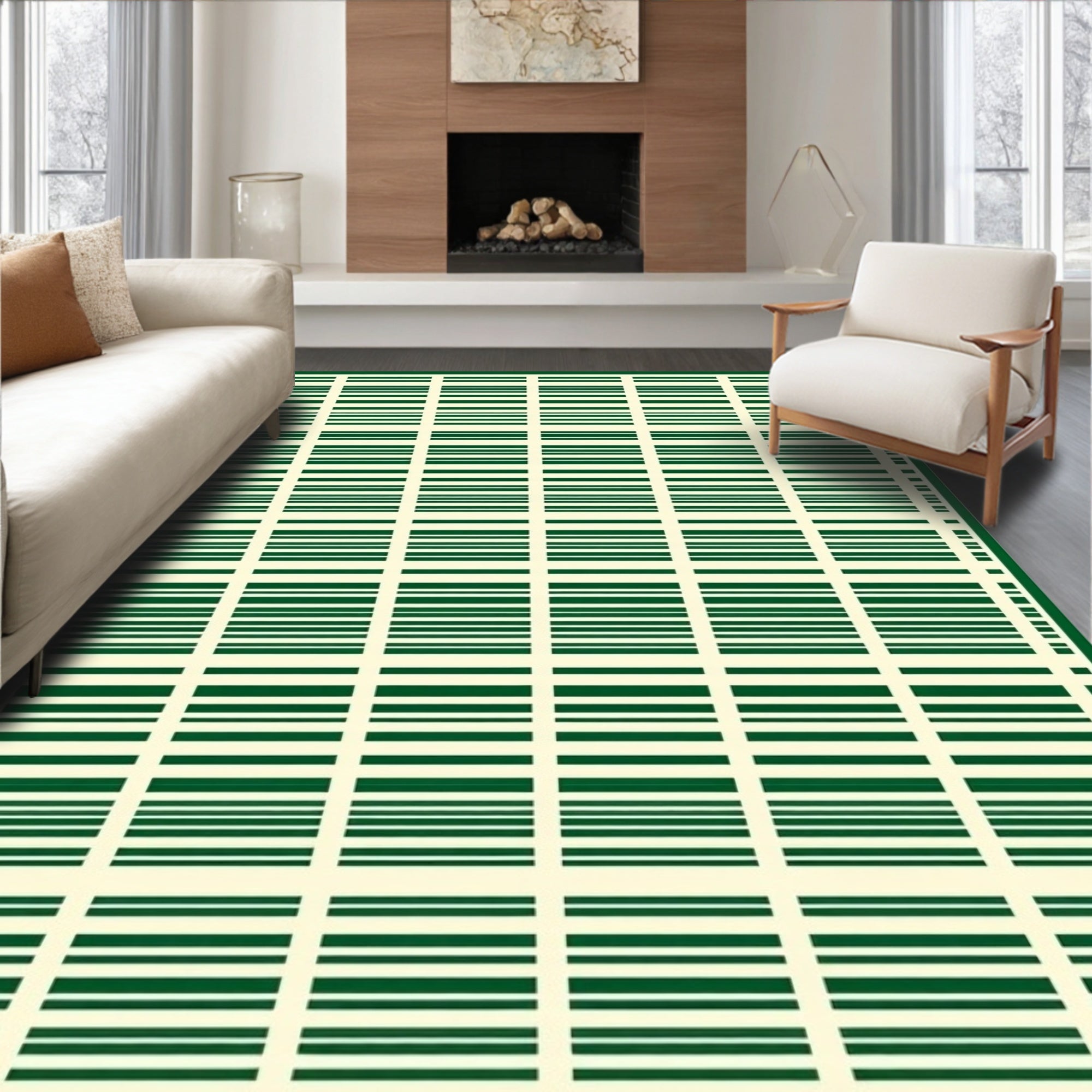 Grid Pattern With Horizontal Lines Rug