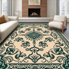 Dark Green Floral Scroll Traditional Rug