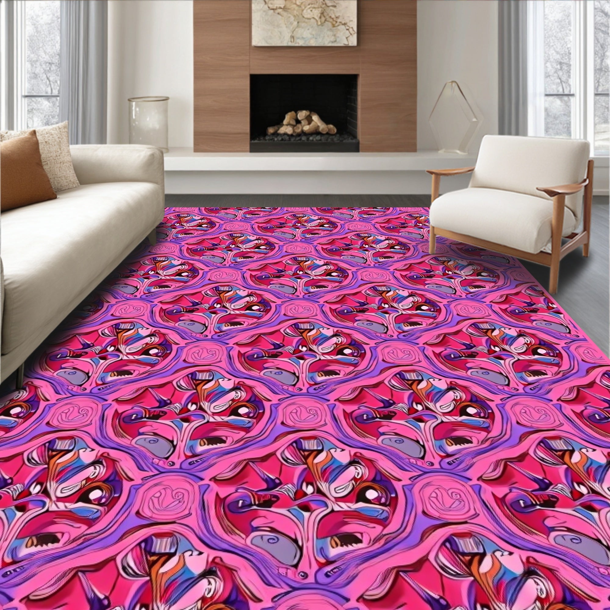 Abstract Swirls Geometric Pink Pattern Rug