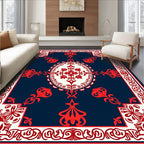 Ornate Red Floral Symmetrical Design Rug