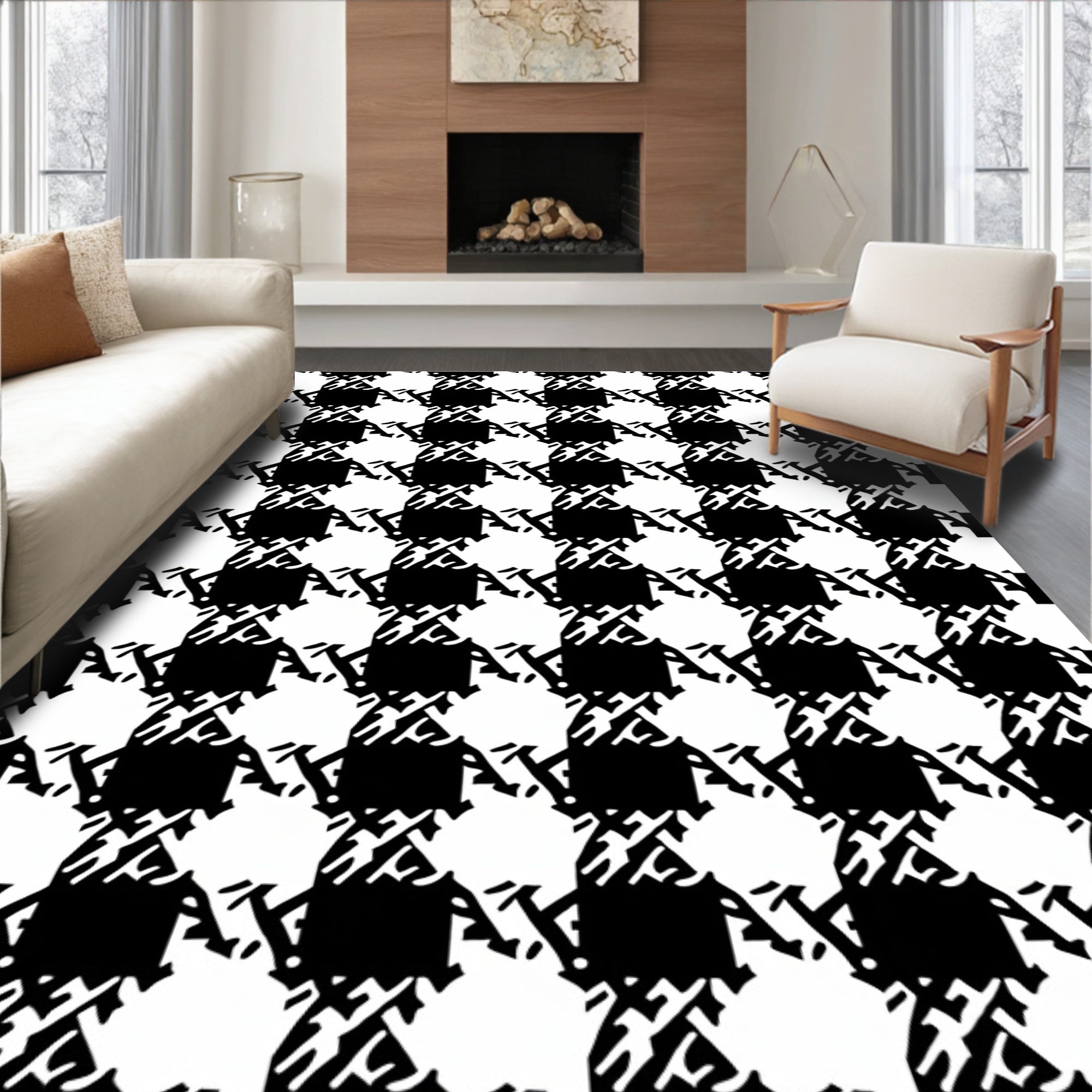 Classic Houndstooth Patterned Graphic Rug