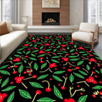 Red Cherry Blossom Black Floral Rug