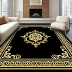 Golden Elaborate Floral Border Design Rug